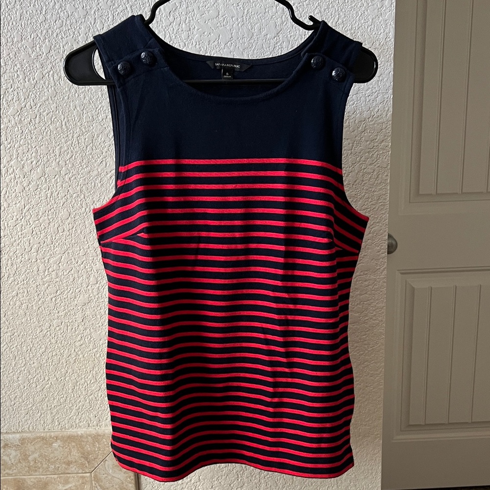 Banana Republic Dark Blue and Red Striped Tank Top